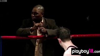Muscular big tit blonde older beating a guy into the boxing