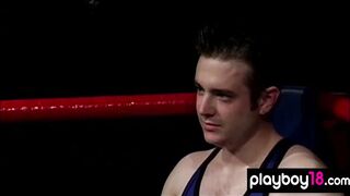 Muscular big tit blonde older beating a guy into the boxing
