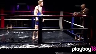 Muscular big tit blonde older beating a guy into the boxing