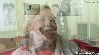 He brings hungry blonde grandmother home for play