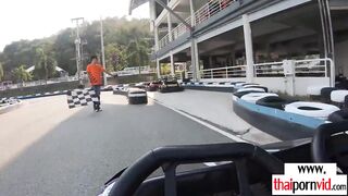 Big Boobed amateur Thai bimbo Noom loves wild ride inside kart