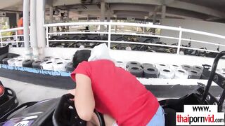 Big Boobed amateur Thai bimbo Noom loves wild ride inside kart