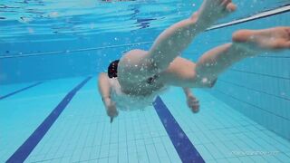 White clothed tight bushy Goddess Katy Soroka underwater