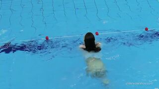 White clothed tight bushy Goddess Katy Soroka underwater