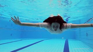 White clothed tight bushy Goddess Katy Soroka underwater