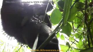 Adorable african fucking her twat public