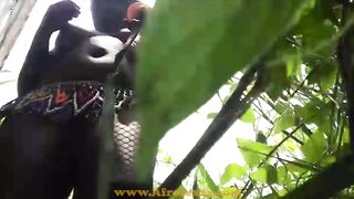 Adorable african fucking her twat public