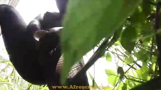 Adorable african fucking her twat public