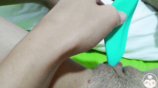 Jerks off to Porn and Shows her Soak Twat inside Torn Stockings
