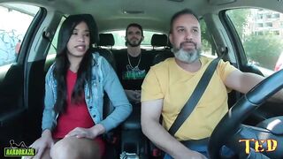 Swinging lovers got into the vehicle and have a party