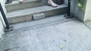 milf Peeing and Finger Fuck Cunt beside Busy Street