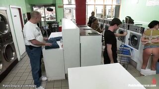 Bound dark haired skank nailed inside laundromat
