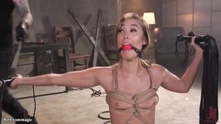 Tied gagged skank takes relentless sex