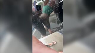 A hot Red Haired Blows my Penis at a Outdoors Vehicle Wash on a Rainy Day with People around