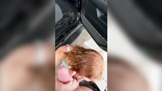 A hot Red Haired Blows my Penis at a Outdoors Vehicle Wash on a Rainy Day with People around