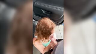 A hot Red Haired Blows my Penis at a Outdoors Vehicle Wash on a Rainy Day with People around