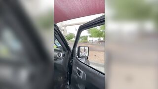 A hot Red Haired Blows my Penis at a Outdoors Vehicle Wash on a Rainy Day with People around