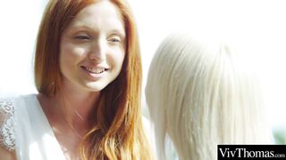 Amazing Red Haired and Babe Blonde View their made Strip before Pleasuring each other