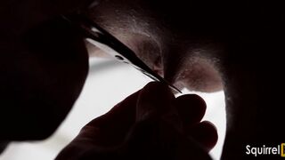Close-up of the Labia and Clit Pee into the Shower and Washing the Vagina with a Stream