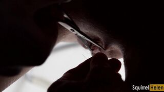 Close-up of the Labia and Clit Pee into the Shower and Washing the Vagina with a Stream