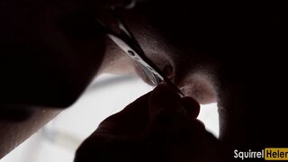 Close-up of the Labia and Clit Pee into the Shower and Washing the Vagina with a Stream