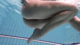 Firm huge boobs and red dress underwater on Duna Bultihalo