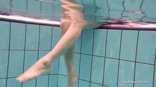 Firm huge boobs and red dress underwater on Duna Bultihalo