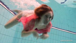 Firm huge boobs and red dress underwater on Duna Bultihalo
