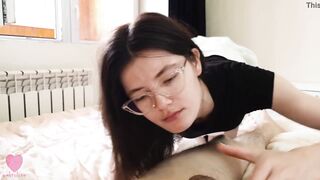 A amazingly hot dark haired into a skirt blown a penis without