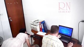 Secret camera inside office. Secretary fucks with her boss. Boss