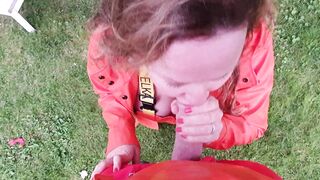 Oral Sex into Orange Rainwear