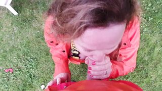 Oral Sex into Orange Rainwear