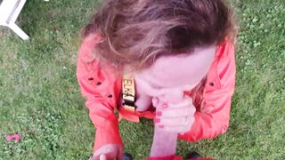 Oral Sex into Orange Rainwear