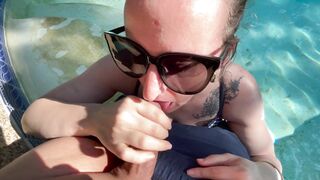 Giving the Next Door a Performance with a Blowjob/fuck into the Pool during the Day.