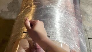 Female Domination Wraps slave inside Saran Wrap and is Slowly Edged