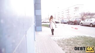 DEBT4k. Quick-witted Russian beauty Roxy Lips initiates sex to delay