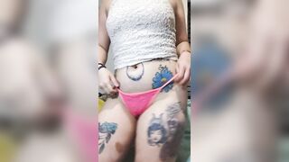 Inked PAWG Shakes Huge White Butt inside String G-String