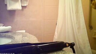 Skinny Asian Women getting naked into the toilet
