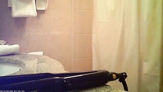 Skinny Asian Women getting naked into the toilet