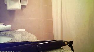 Skinny Asian Women getting naked into the toilet