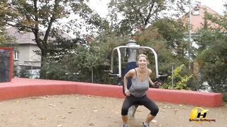 Jump and Running into Public Park by Katerina-Hartlova