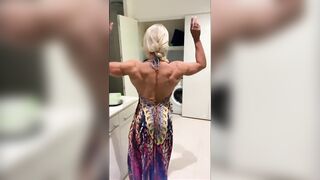 Amazingly beauty Blonde Lifts Dress Flexes Muscle Bums