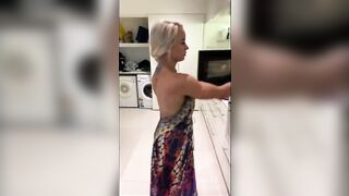 Amazingly beauty Blonde Lifts Dress Flexes Muscle Bums
