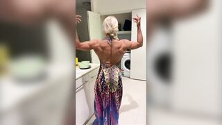 Amazingly beauty Blonde Lifts Dress Flexes Muscle Bums