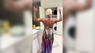 Amazingly beauty Blonde Lifts Dress Flexes Muscle Bums