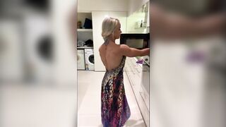Amazingly beauty Blonde Lifts Dress Flexes Muscle Bums