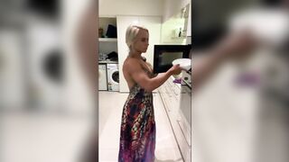 Amazingly beauty Blonde Lifts Dress Flexes Muscle Bums