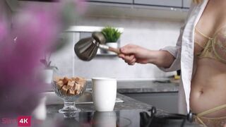 Coffee and Amalia Davis' lingerie tempted guy into fucking
