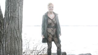 Lace bodysuit flashing on the boardwalk
