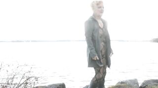 Lace bodysuit flashing on the boardwalk